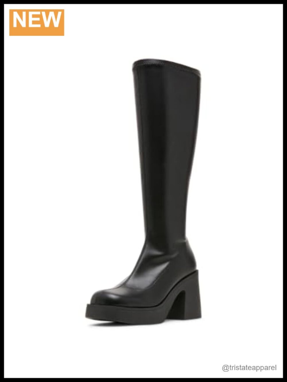 Madden Girl Spy Platform Knee-High Boots Pull-On Almond Toe Block Heel Synthetic